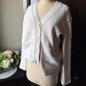 Uniqlo C Cardigan Soft Knit V Neck Patch Pocket Flare Sleeve S Off White
